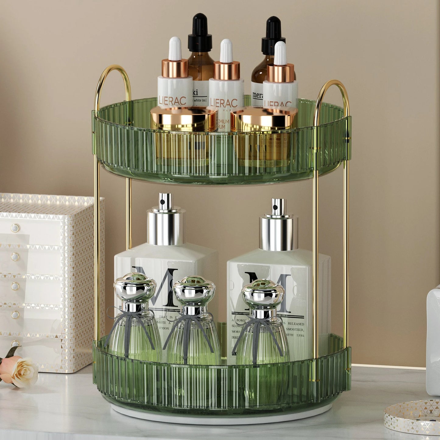 Rotating Makeup Organizer for Vanity 3 Tier Skincare Organizers Large Storage Bathroom Countertop Clear Cosmetic Holder Dresser