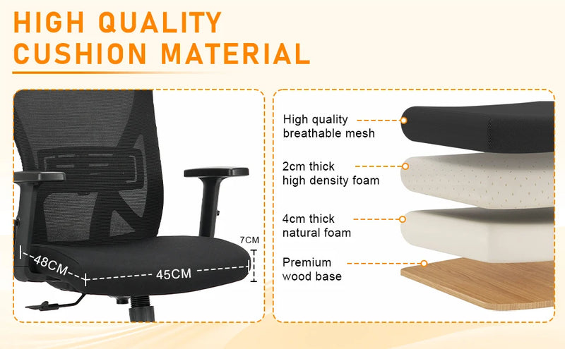 Durrafy Ergonomic Office Chair, Office Chairs, Desk Chair with adjustable headrest, Armrests, 150KG load capacity, Black