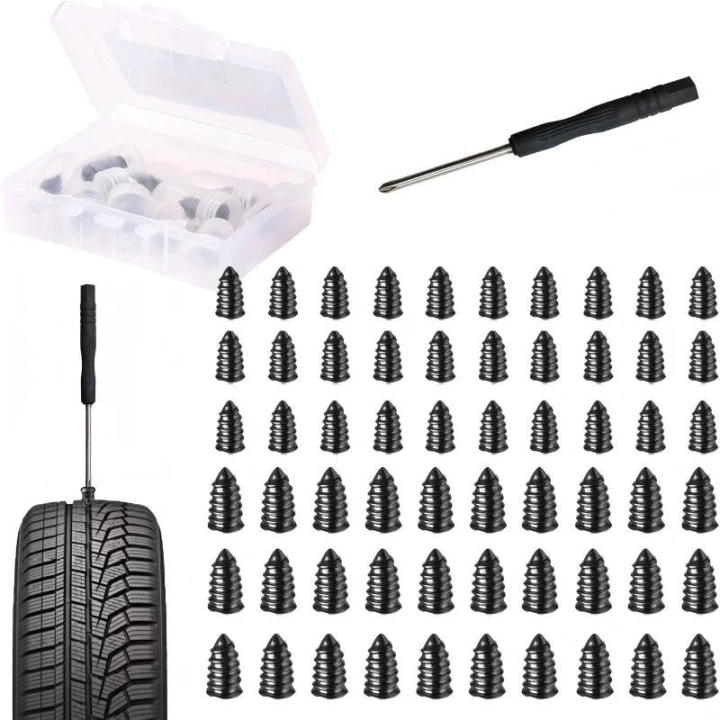 Puncture Repair Kit for Car Vacuum Tire Repair Screws, Quick Fix Self-Service Tire Repair Nails for Flat Tires With Screwdriver