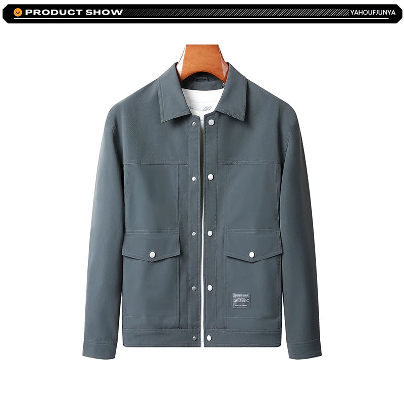 New Spring Autumn Men Outdoor Leisure Windbreak Lapel Jacket Men Solid Color Fashion Style Brand Loose Jacket Coat Male Clothing
