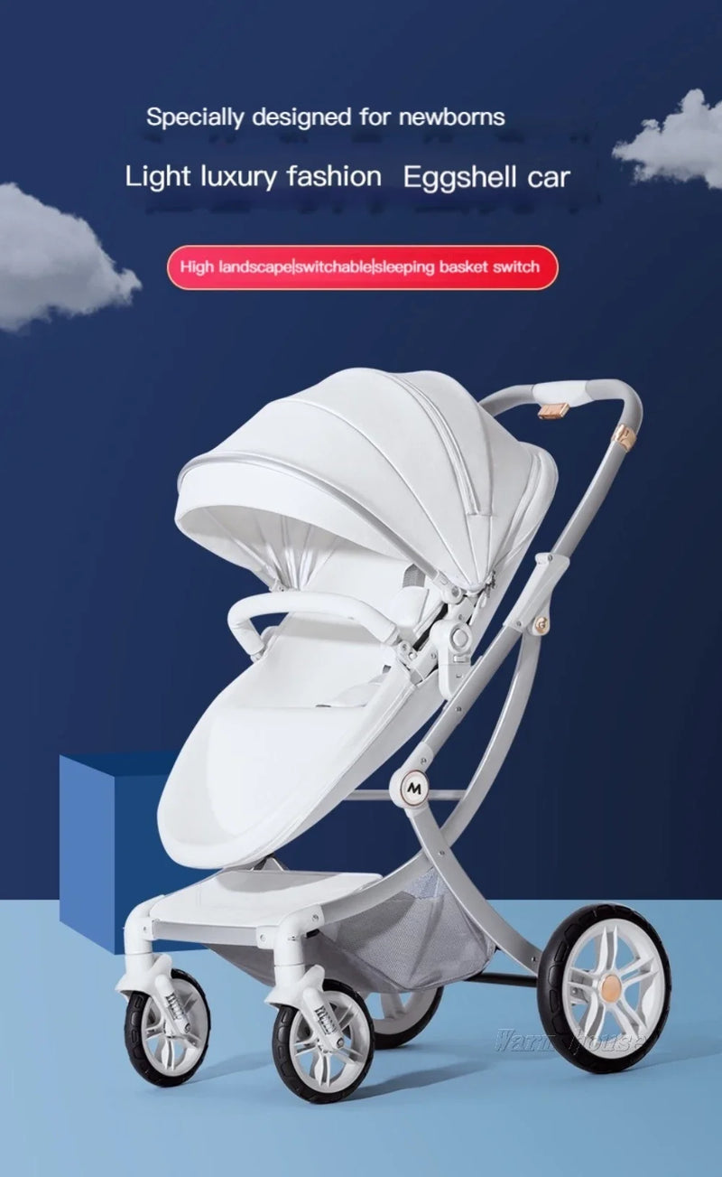 Baby Stroller 3in1,Luxury Baby Carriage with Car Seat,Eggshell Newborn Stroller Leather High Landscape PU leather