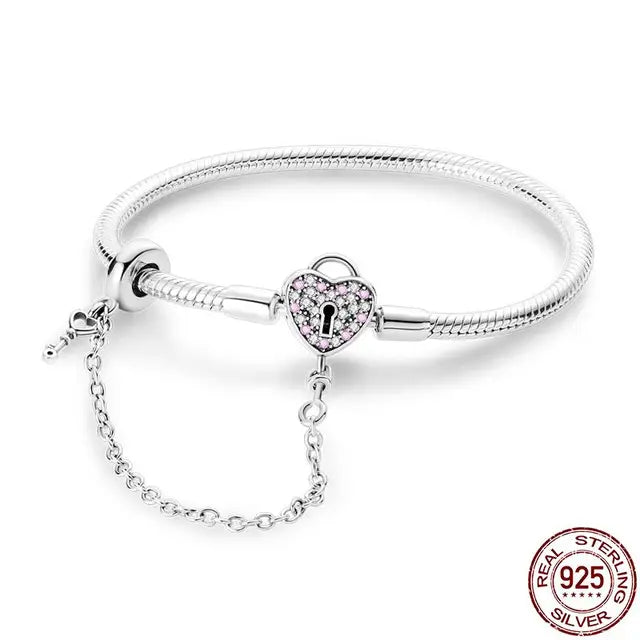 Original 925 Silver Bracelet Snake Chain 17-20 Evil Eye Heart Star Zircon For Charms Beads Pendant Anniversary Jewelry Making Gifts 