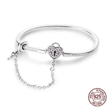 Original 925 Silver Bracelet Snake Chain 17-20 Evil Eye Heart Star Zircon For Charms Beads Pendant Anniversary Jewelry Making Gifts 