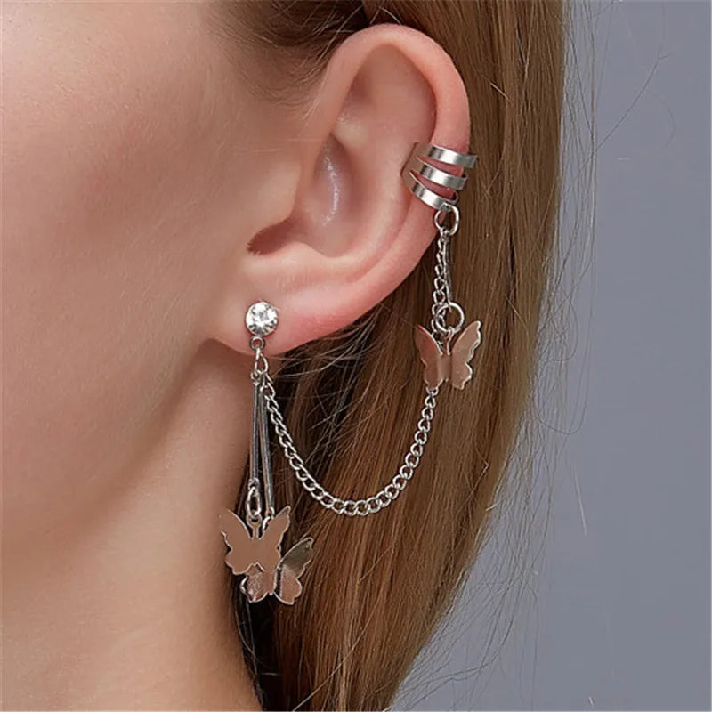 Silver Color Leaves Clip Earrings for Women Men Creative Simple C Ear Cuff Non-Piercing Ear Ear Clip Set Trend Jewelry Gift