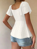 2026 Women Y2k Summer Tops V-Neck Drawstring Sexy Lace Up Short Sleeve Solid Color Shirts Female Elegant Casual Fashion Blouses