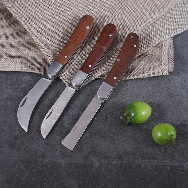 Folding Grafting Knife Grafting Tools Bonsai Pruning Knife Professional Garden Seedling Fruit Tree Cutter with Wooden Handle
