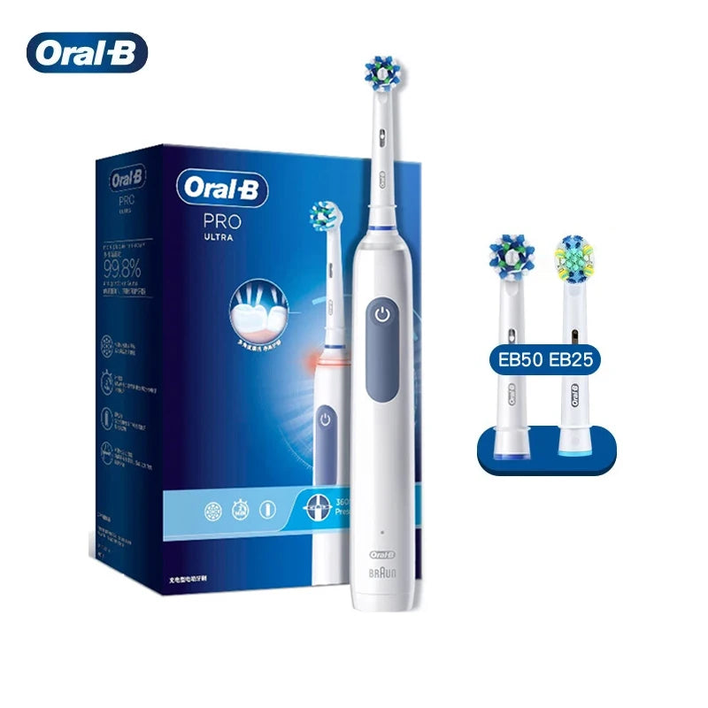 Cepillo de dientes eléctrico Oral B Pro 4 Ultra con rotación 3D, recargable, sensor de presión, 4 modos de cepillado y temporizador de 2 minutos.