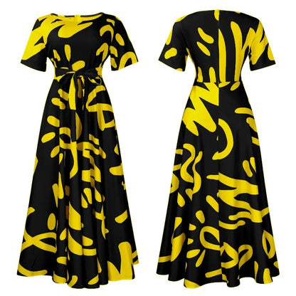 2025 Dashiki Fashion Belted Maxi Long Party Dress Vintage Printed Sundress Casual Vestidos Robe african dress Summer Women Dress