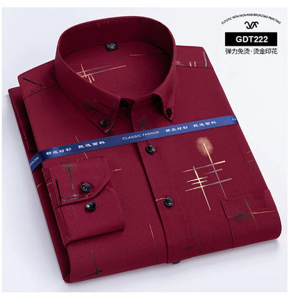 Latest Men's Dress Shirts Spring Autumn Non-iron Anti-wrinkle Business Casual Print Thin Plaid Soft Slim Fit Chemise Homme