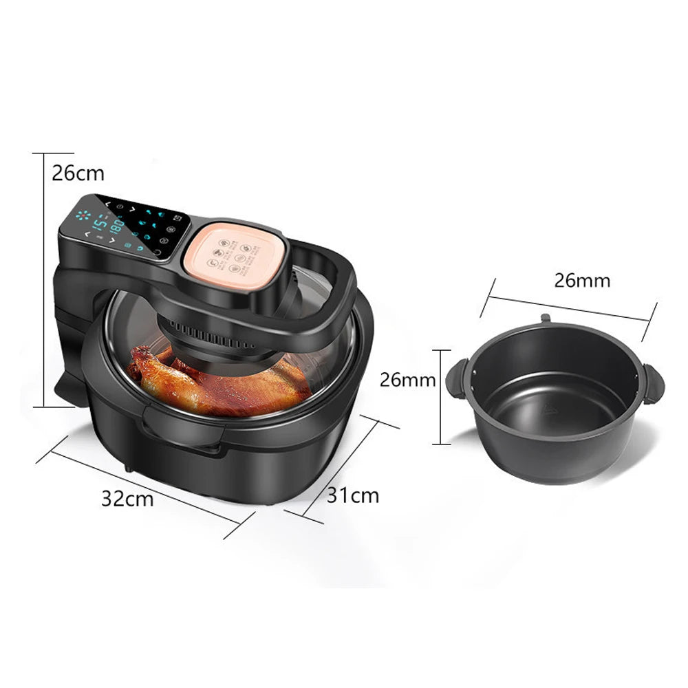 Freidora de aire multifuncional para el hogar, sin aceite, horno de 6 l, 220 V, UE, 1100 W, panel táctil LED, control de temperatura, freidora de aire visual