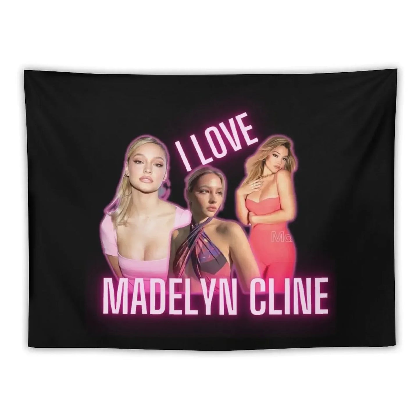 I Love Madelyn Cline Cursed Fan Collage Neon Pink Effect Tapestry House Decor Wall Decoration Wall Hanging Wall Tapestry