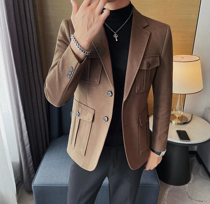 Tweed Men's Suit Jackets Single Breasted Male Blazer Gray Fashion 2024 Luxury Designer Menswear Coat Korean Style Clothes Casual