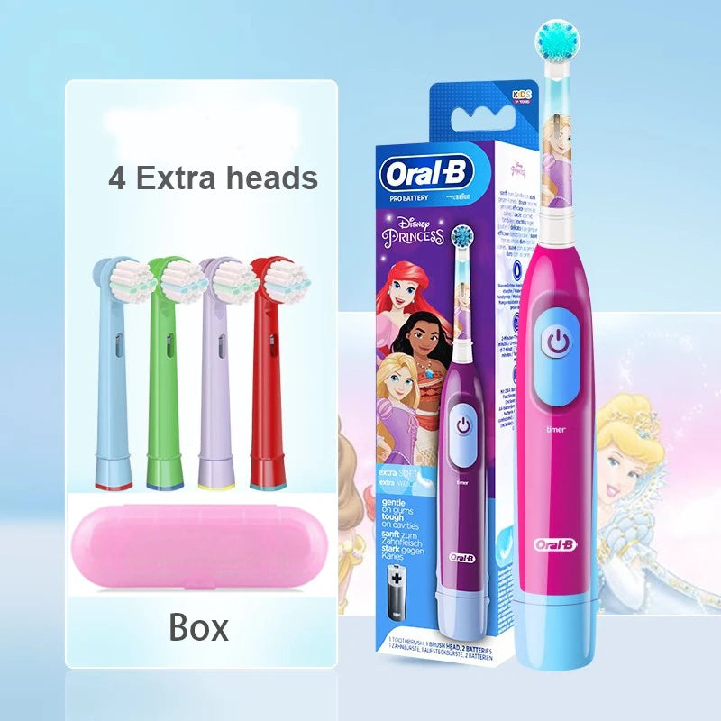 Cepillo de dientes eléctrico Oral-B Kids con cerdas suaves y cabezal reemplazable con temporizador de 2 minutos para niños mayores de 5 años.