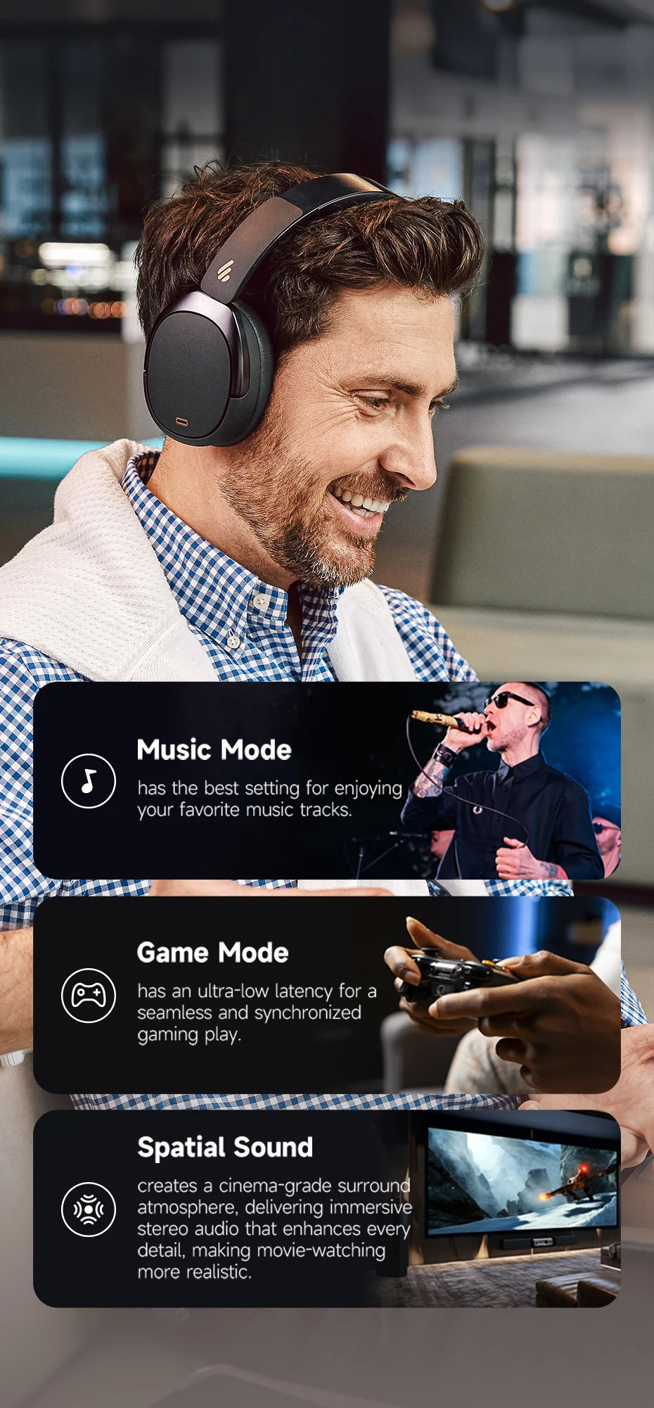 Edifier WH950NB Active Noise Cancelling Wireless Headphones Bluetooth 5.4 Headset, Hi-Res Wireless, 80hrs Playback,4 Microphones