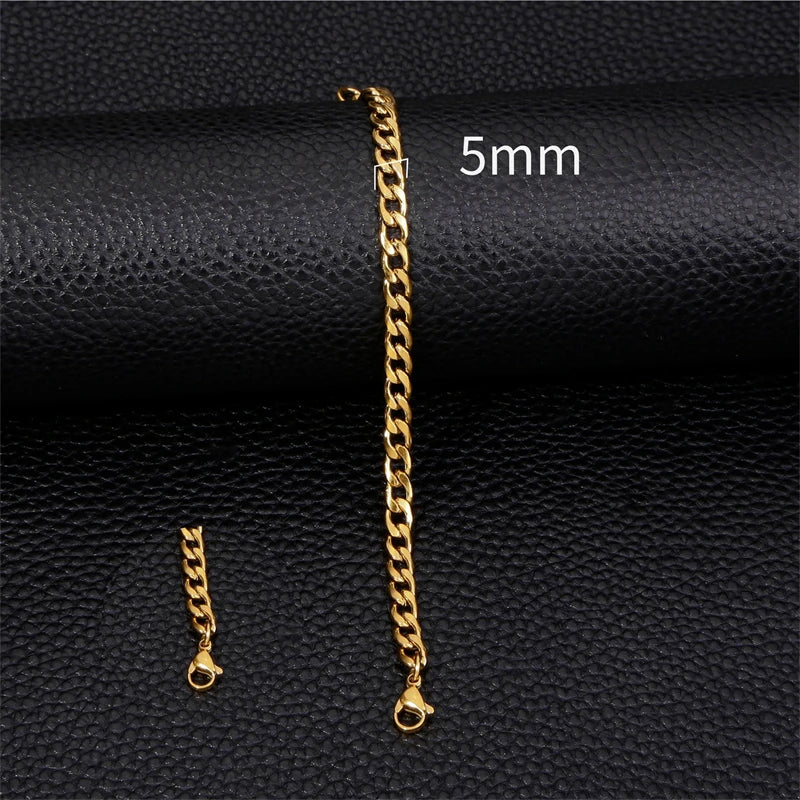 3-11mm Thick Waterproof Chain Bracelet for Men Stainless Steel Cuban Chain Wristband Classic Punk Heavy Men's Jewelry Gift