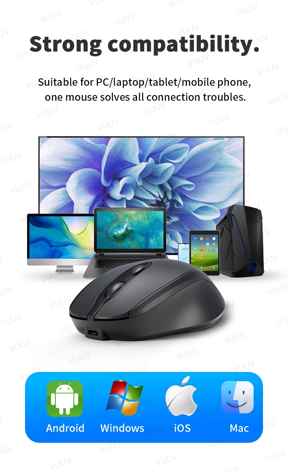 Ergonomic Wireless Bluetooth Mouse 1600DPI for MacBook Tablet Computer Laptop Rechargeable Mouse 2.4GHz USB PC Setup Accessories
