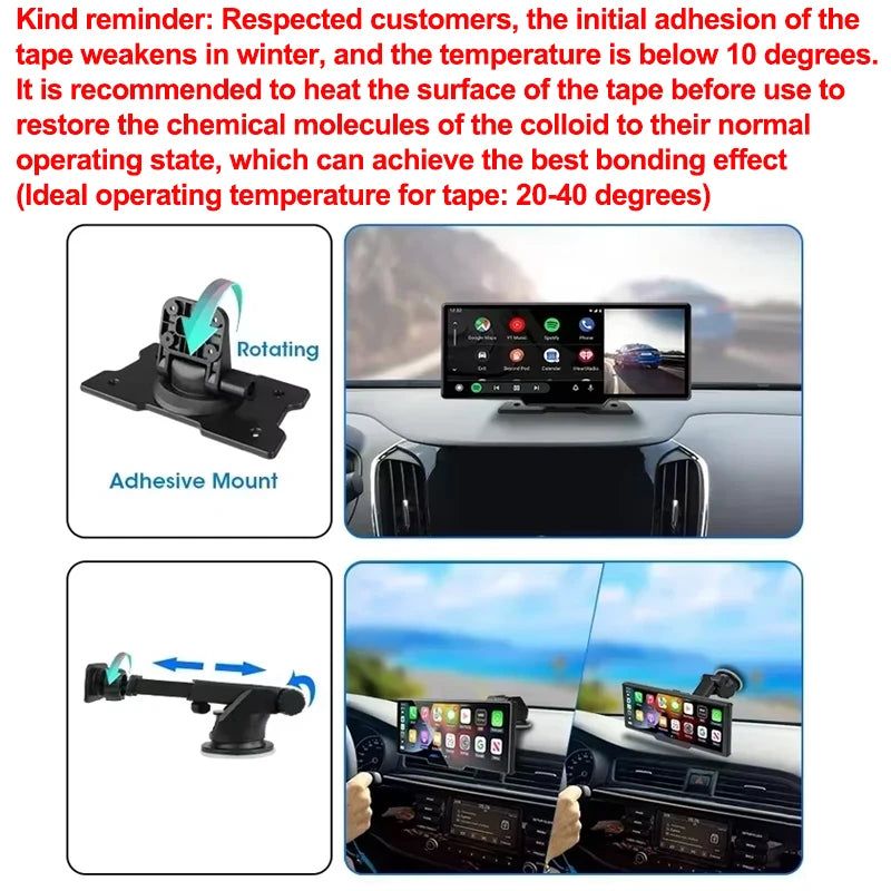 Srnubi 10.26" Dash Cam Rearview Carplay Android Auto 4K DVR Navigation Player Dual Lens Recorder Dashboard WIFI BT