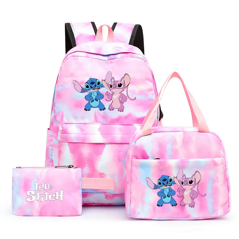 3pcs Disney Lilo Stitch Colorful Backpack with Lunch Bag for Women Student Teenagers Rucksack Casual School Bags Sets