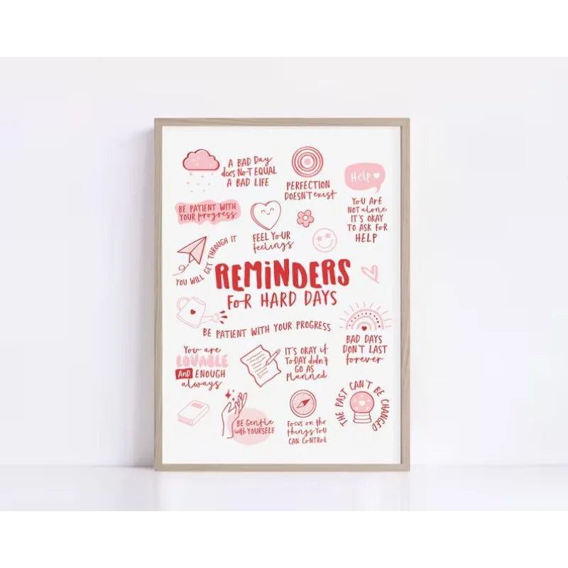 Reminders for Hard Days, Mental Health Office Decor, Therapy Poster, Positive Affirmations, Calming Corner Wall Cavans Art