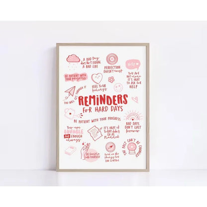Reminders for Hard Days, Mental Health Office Decor, Therapy Poster, Positive Affirmations, Calming Corner Wall Cavans Art