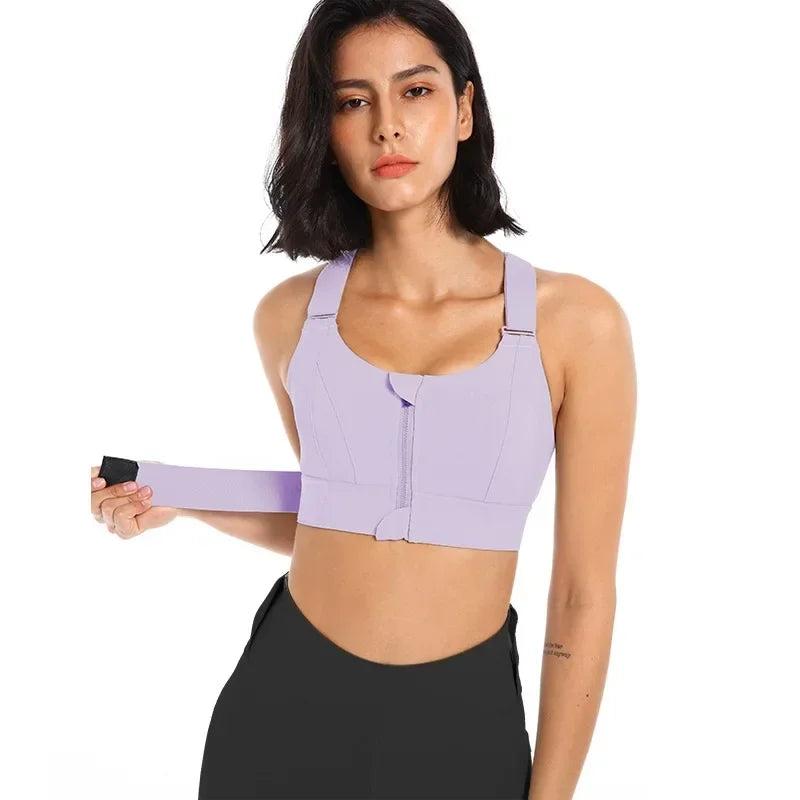 Sujetadores deportivos para mujer, mallas, Top corto, chaleco de Yoga, cremallera frontal, correa ajustable de talla grande, a prueba de golpes, gimnasio, Fitness, sujetador atlético