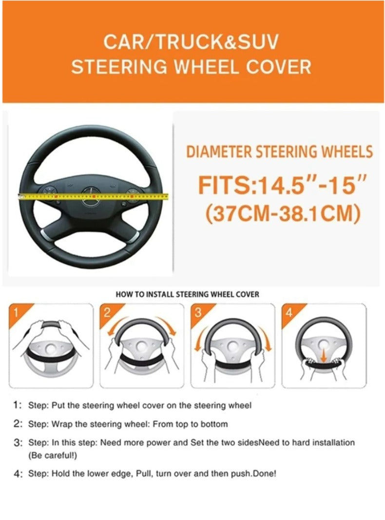 PU Leather Contrast Colour Car Steering Wheel Cover  Sweat Absorbent, Wear Resistant and Non-slip, Universal in All Seasons