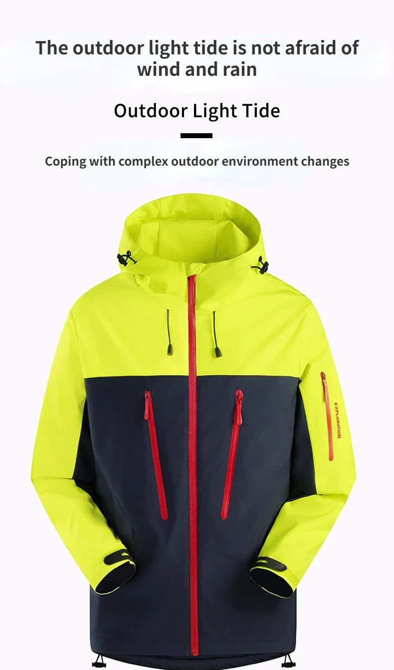 Spring Autumn Men's Windbreaker Fashion Outdoor Mountaineering Travel Windproof Waterproof Hooded Jacket Slim Fit Versatile Coat