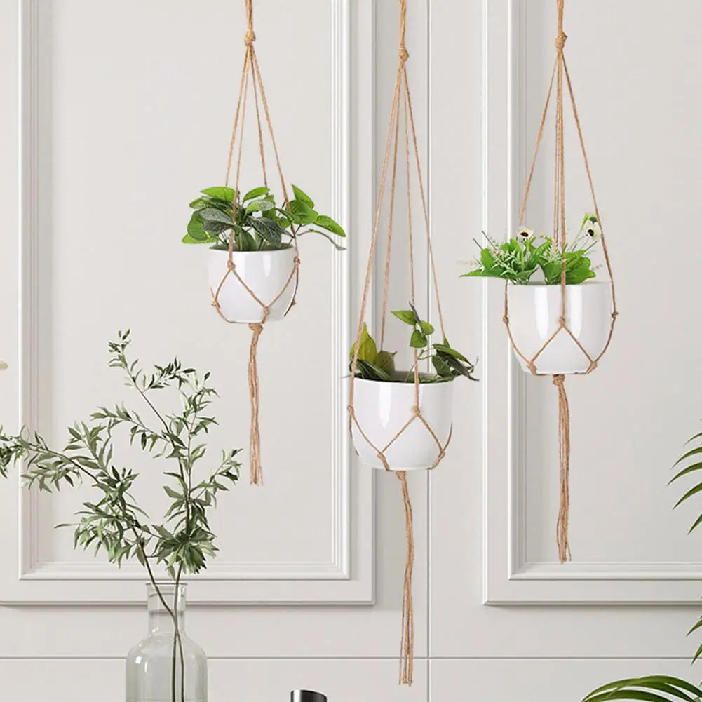 1pcs Braided Rope Hanging Basket  Flower Pot Straw Macrame Net Hanger Garden Holder Craft Plant Balcony Decor Accessories