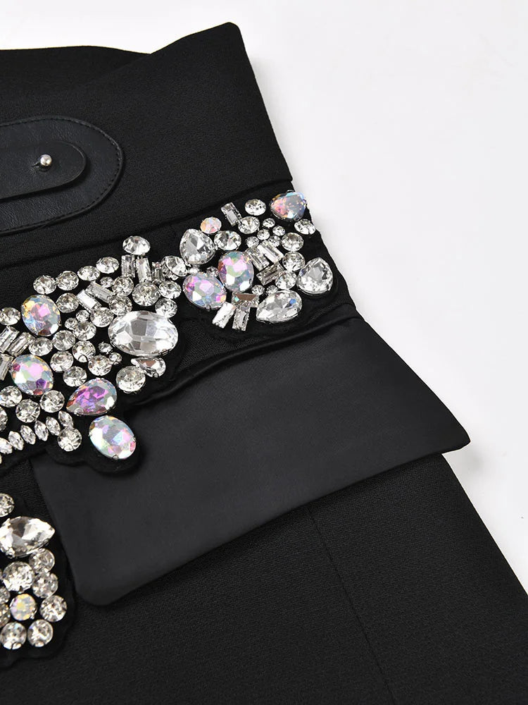 EAM - Minifalda negra con cinturón y pedrería irregular, cintura alta, para mujer, tendencia de moda, primavera otoño 2025, JY75801