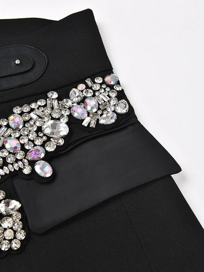 EAM - Minifalda negra con cinturón y pedrería irregular, cintura alta, para mujer, tendencia de moda, primavera otoño 2025, JY75801