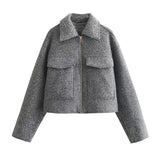 TRAF women's zip-up jacket, short coat, tweed coat, demi-season coat, new for autumn and winter 