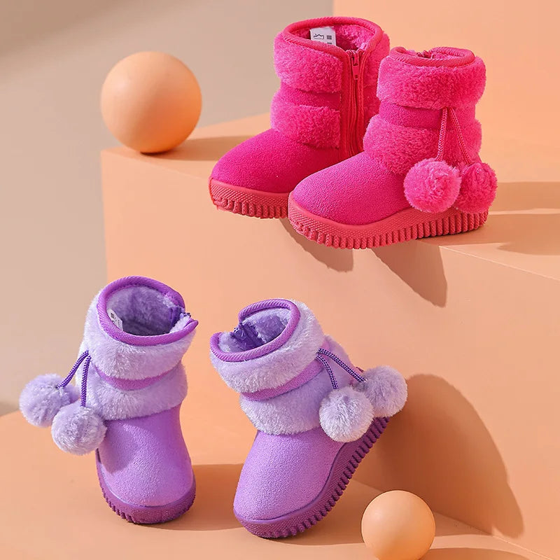 Kid Girls Snow Boots Winter Plush Boy Girl Cotton Shoe Warm Zipper Short Ankle Boot High Top Child Padded Boot Kid Shoe