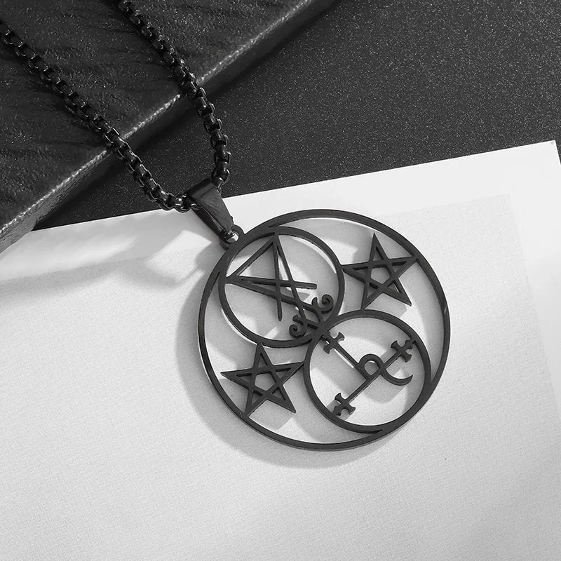 Collar con colgante de brújula de los siete arcángeles de Salomón, de acero inoxidable, estilo retro, amuleto de la suerte para hombre.