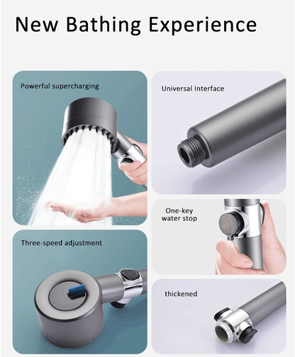 Cabezal de ducha de alta presión con 4 modos de ducha ajustables y filtros de cepillo de masaje, accesorios de baño para ahorrar agua.