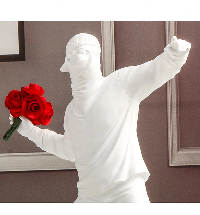 Resin Statues Sculptures Banksy Flower Thrower Statue Bomber Home Decoration Accessories Modern Ornaments Figurine Collectible