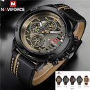NAVIFORCE Men Watch Sport Man Wristwatch Top Brand Luxury Gold Military Date Week Genuine Leather Quartz Male Clock Gift 9110