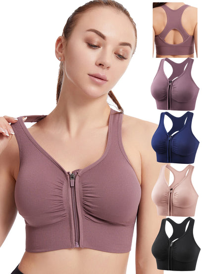 Women Zip Sports Bra Tank Plus Size Shockproof Gather Brassiere Female Yoga Running Fitness Bralette Women's Lingerie Underwear