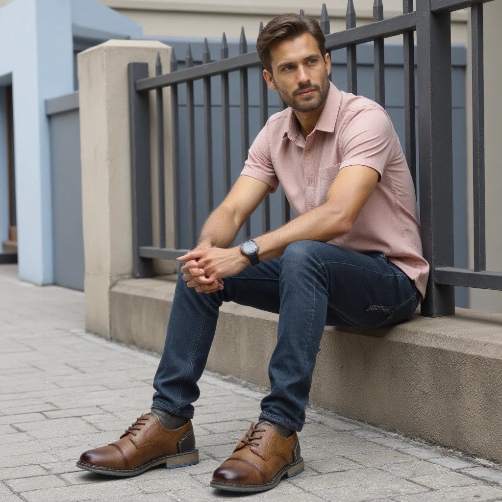 Retro Men's Casual Derby Shoes 2025 Fashion Leather Footwear New Style Men's Slip-On Comfortable Men's Shoes