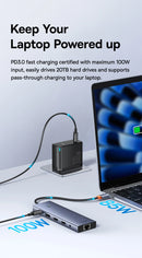 Baseus USB Hub DP 4K Dual HDMI Adapter 11 in 1 Splitter RJ45 USB 3.0 PD 100W Docking Station for MacBook Pro Air M2 M1 USB C HUB