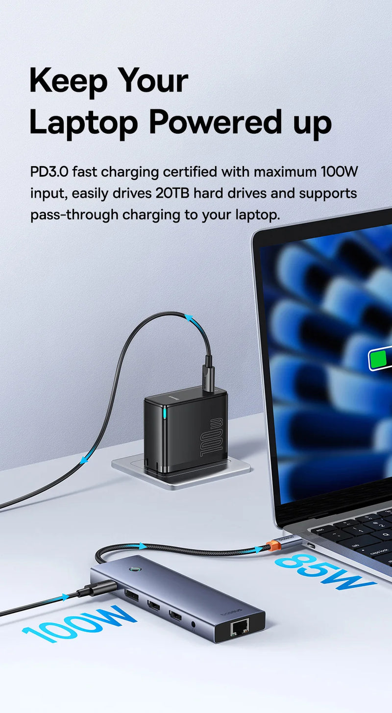 Baseus USB Hub DP 4K Dual HDMI Adapter 11 in 1 Splitter RJ45 USB 3.0 PD 100W Docking Station for MacBook Pro Air M2 M1 USB C HUB