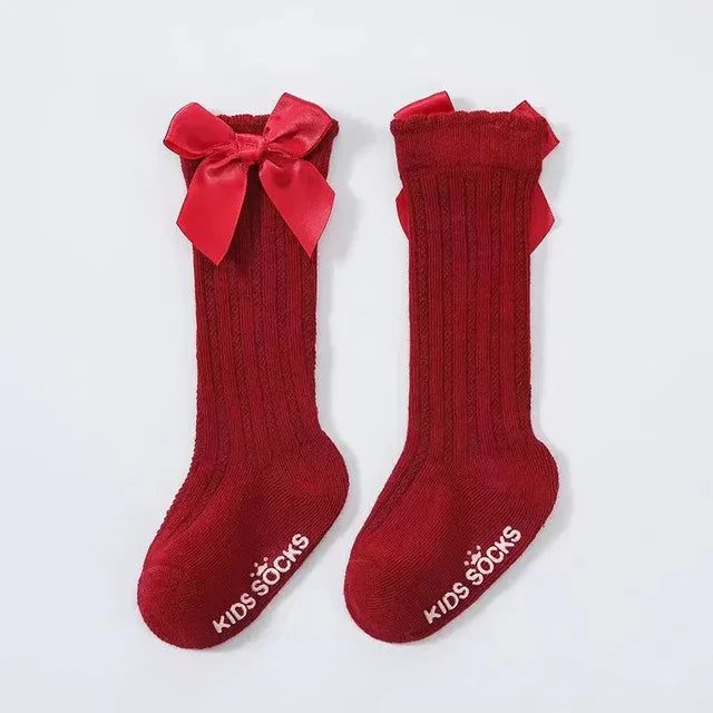Summer Ultra-thin Mesh Socks Baby Girl Mosquito-resistant Knee Sock Cute Newborn Pink Bow Hollow Cotton Newborn Baby Clothes 