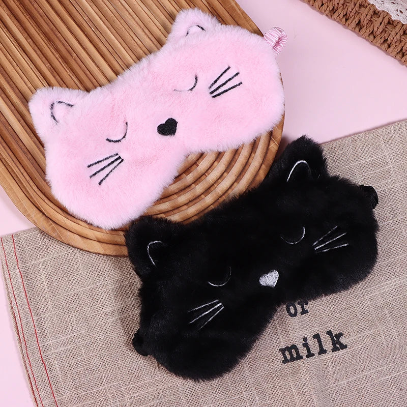 1Pc Cute Cartoon Cat Plush Sleeping Eye Mask Comfortable Sleep Mask Sleep Aid Traveing Home Shading Light Eye Cover Eyeshade