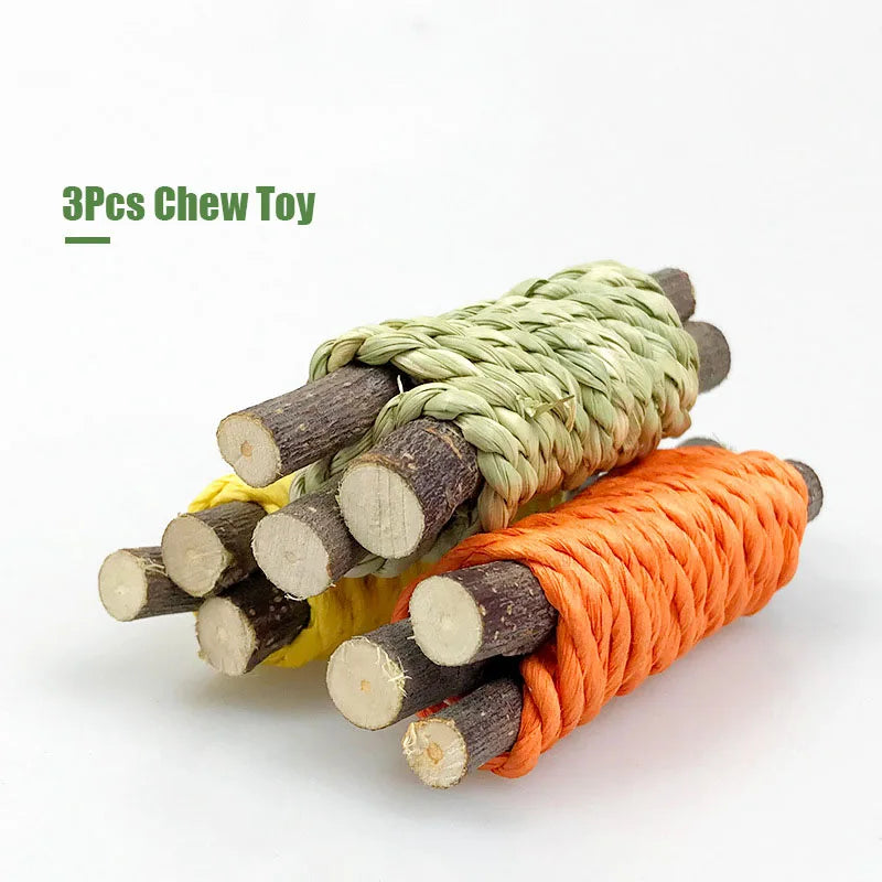 9/14PCS Small Pet Toy Set Chew Toy For Rabbits Teeth Grinding Teeth Guinea Pig Apple Branches Bite Wood Teeth Grinding Snacks