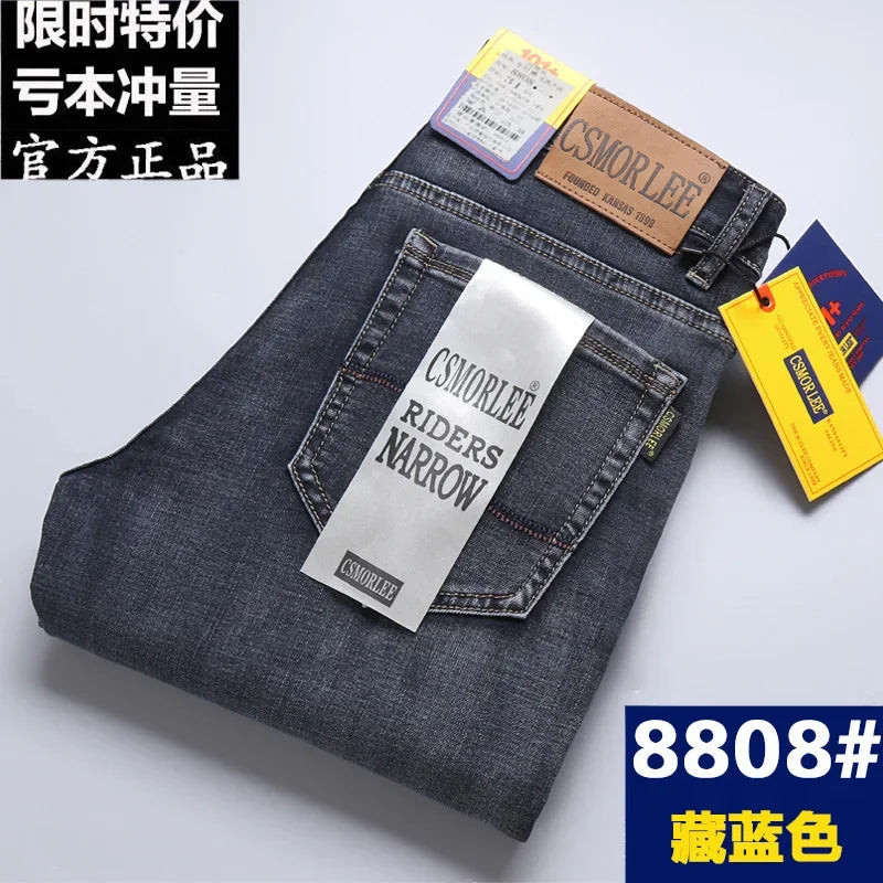 Csmor Lee Men's Jean Autumn Winter Loose-fit Straight-leg Trendy Pants Casual Denim Trousers Men Classic Stretch Jeans Fashion