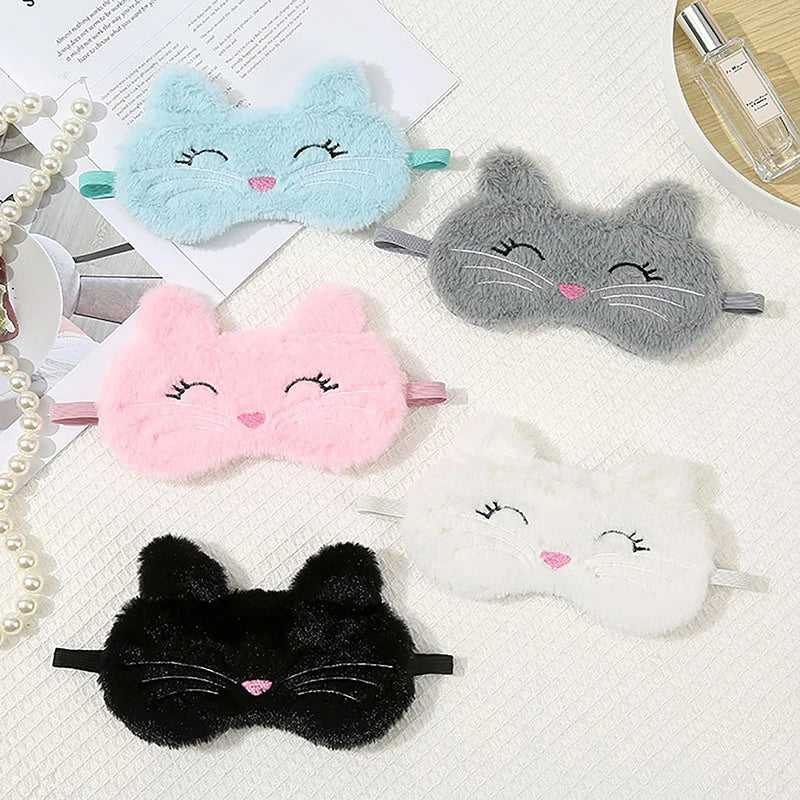1Pc Cute Cartoon Cat Plush Sleeping Eye Mask Comfortable Sleep Mask Sleep Aid Traveing Home Shading Light Eye Cover Eyeshade