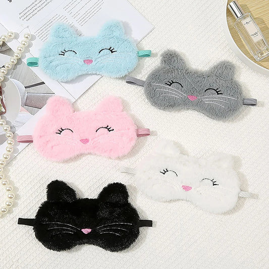 1Pc Cute Cartoon Cat Plush Sleeping Eye Mask Comfortable Sleep Mask Sleep Aid Traveling Home Shading Light Eye Cover Eyeshade