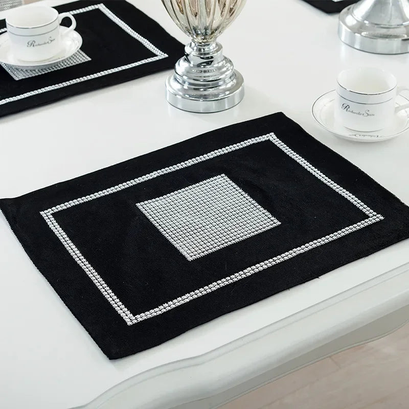 Heat Resistant Dining Table Mat Diamond Embedded Anti Slip Western Dining Pad Cushion Home Use Tablecloth Accessories
