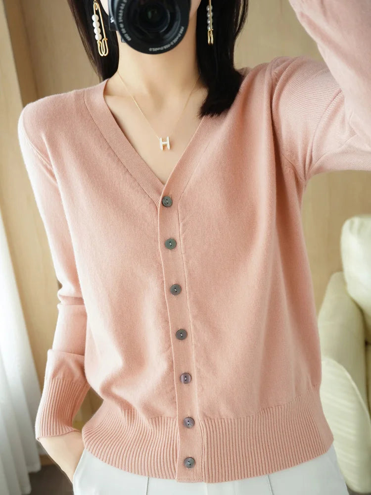 Cárdigan de punto de cachemira Andy de otoño, nuevo, con cuello en V, color liso, moderno, de alta calidad, cómodo, holgado e informal - GH021