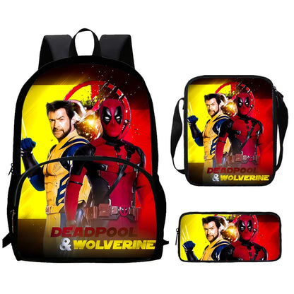 Mochilas para niños de 3 piezas con dibujos animados de DEADPOOL y WOLVERINE, mochila para estudiantes, bolso de hombro, estuche para lápices, regalo perfecto para niños y niñas.