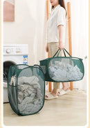 Durable Collapsible Laundry Basket, Mesh Pop Up Laundry Hamper With Side Pocket, Foldable Clothes Storage Hamper With Reinforced